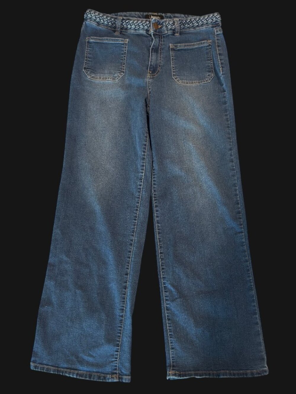 d.jeans Size 10 Trouser Jeans Braided Waistband Dark Wash Stretch Straight Leg
